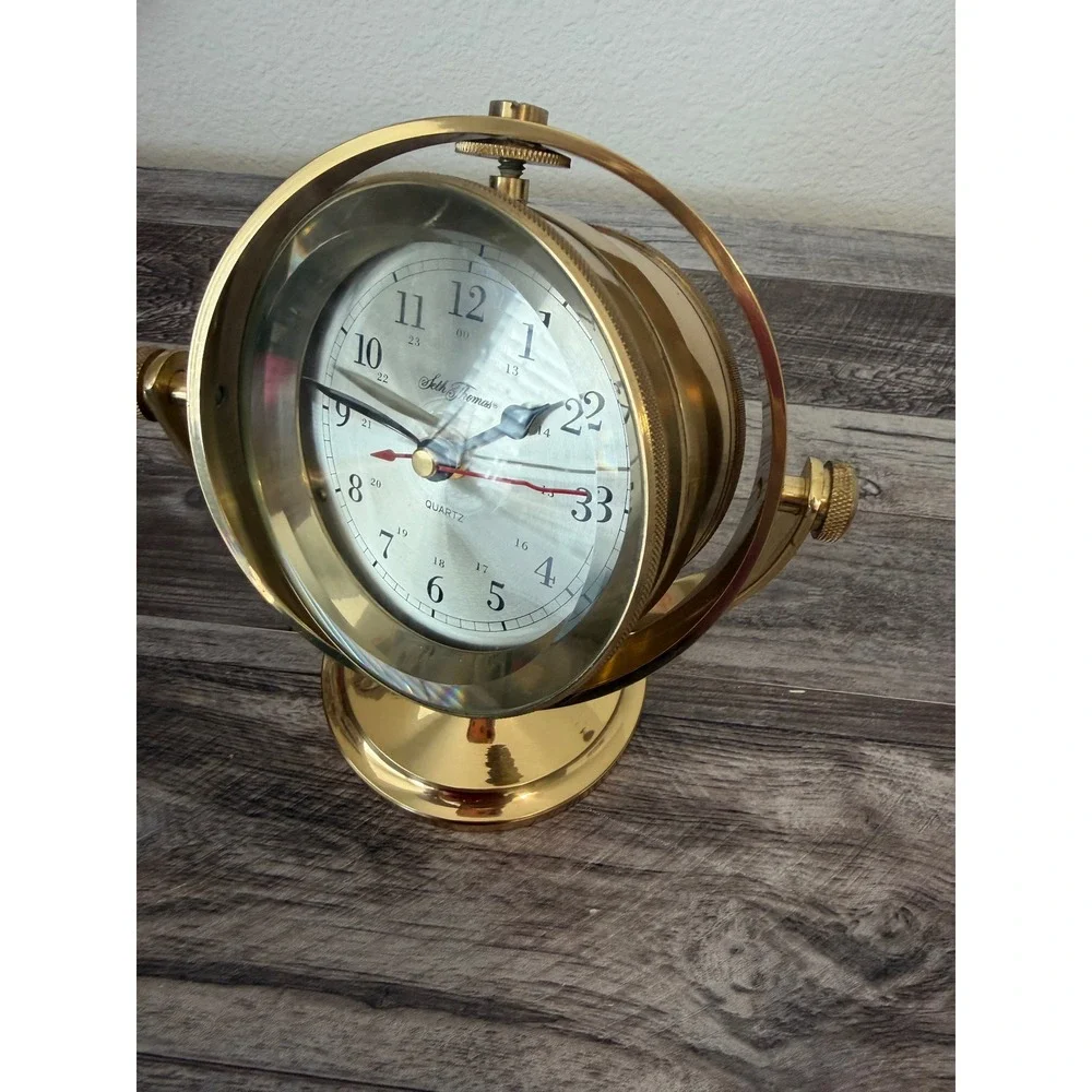 Vintage Working SETH THOMAS Brass Nautical Style Desk Shelf Mantel Ship Clock